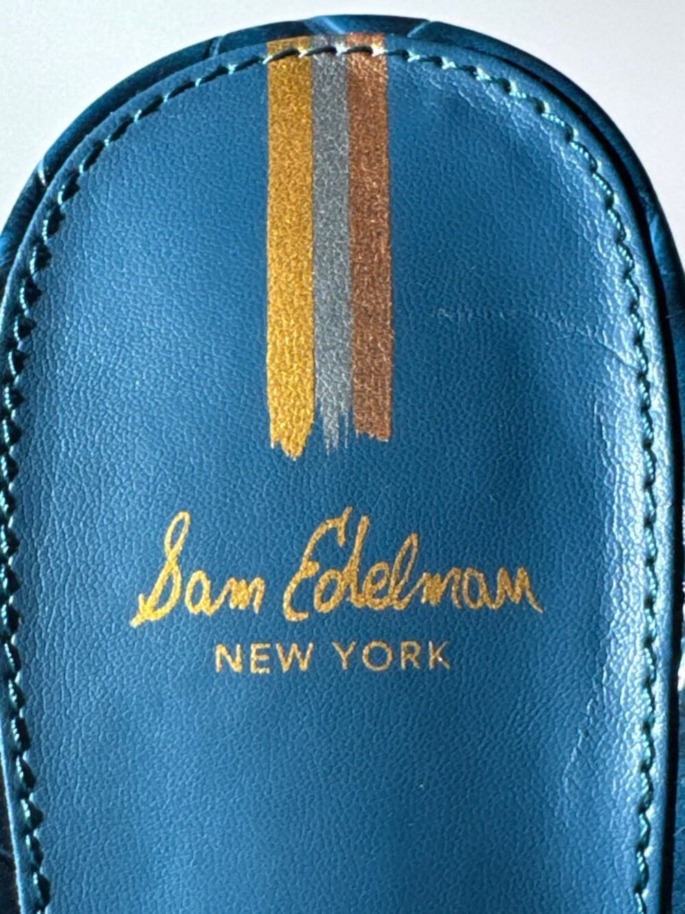 SAM EDELMAN Women's Blue Croc Embossed Heels Sandals Size 9.5M Block Heel - Picture 9 of 11